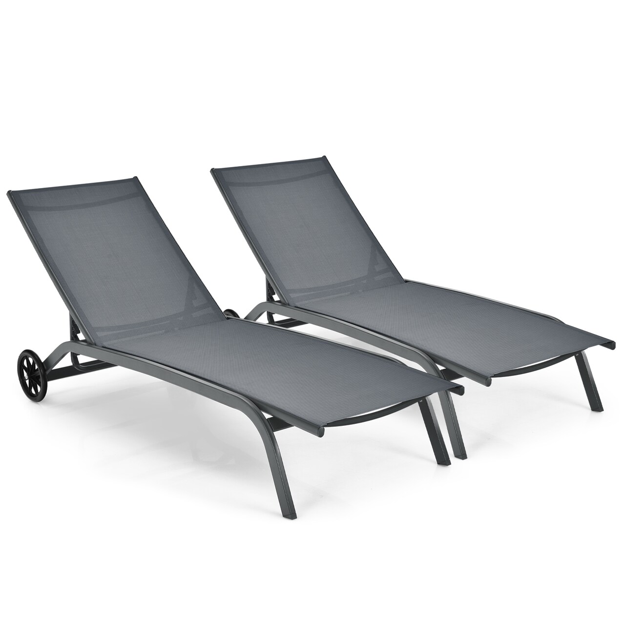 Costway 2PCS Outdoor Adjustable Chaise Lounge Patio 6-Position Recliner Wheels